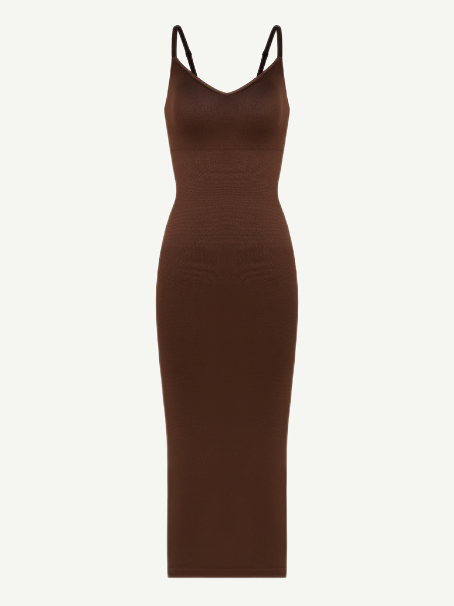 CurvedByOshun® 🌿Eco-friendly Spaghetti Strap V-neck Snatched Seamless Shaper Dress