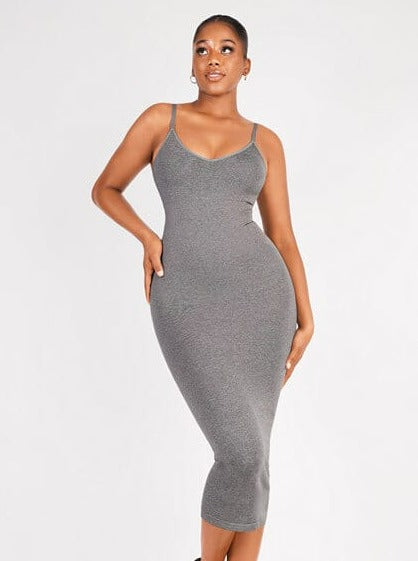 CurvedByOshun® 🌿Eco-friendly Spaghetti Strap V-neck Snatched Seamless Shaper Dress