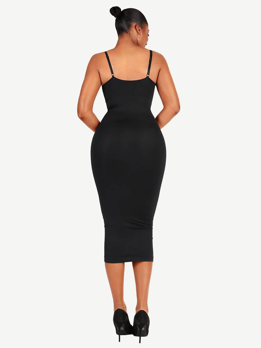 CurvedByOshun® 🌿Eco-friendly Spaghetti Strap V-neck Snatched Seamless Shaper Dress