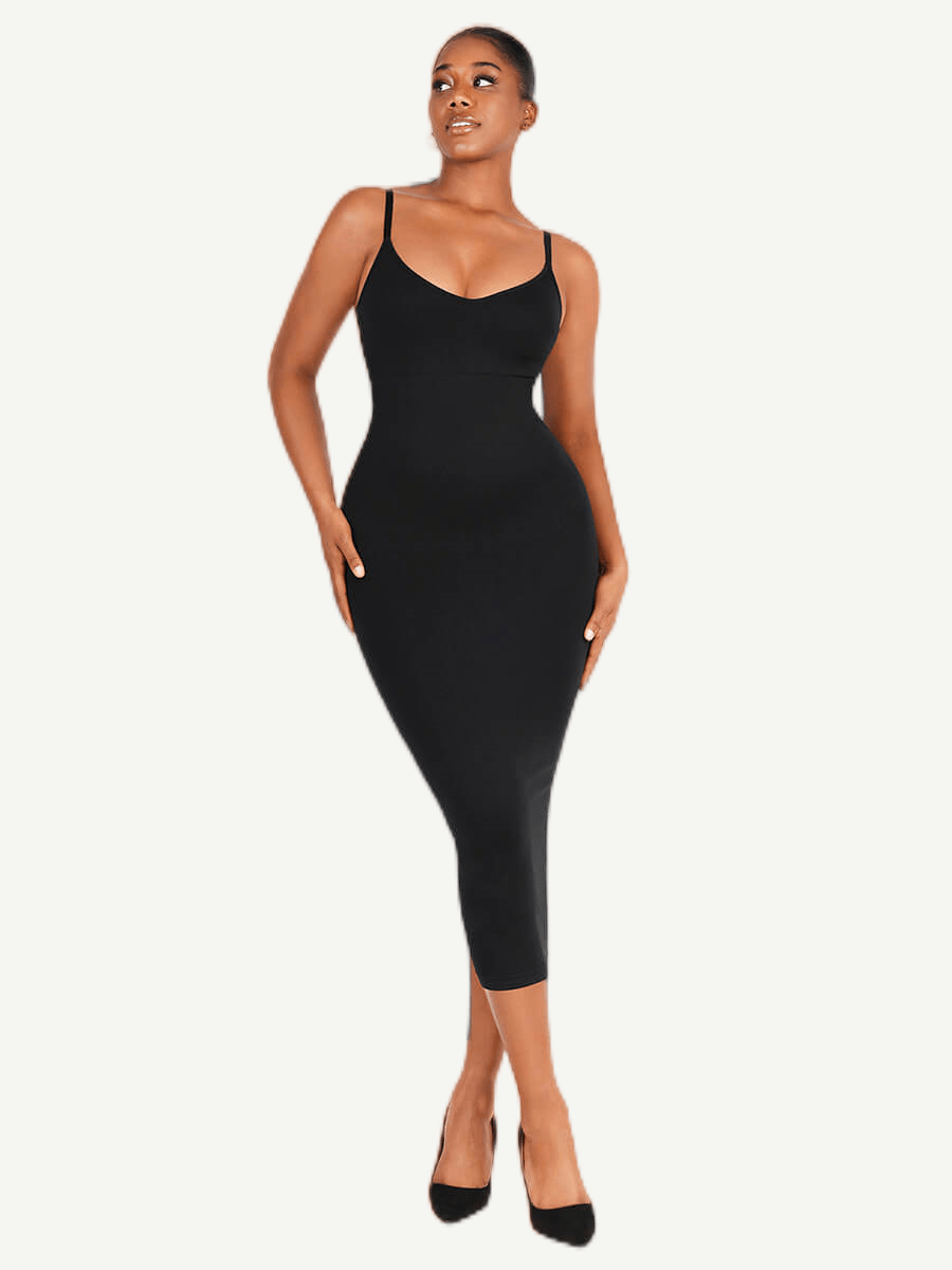 CurvedByOshun® 🌿Eco-friendly Spaghetti Strap V-neck Snatched Seamless Shaper Dress