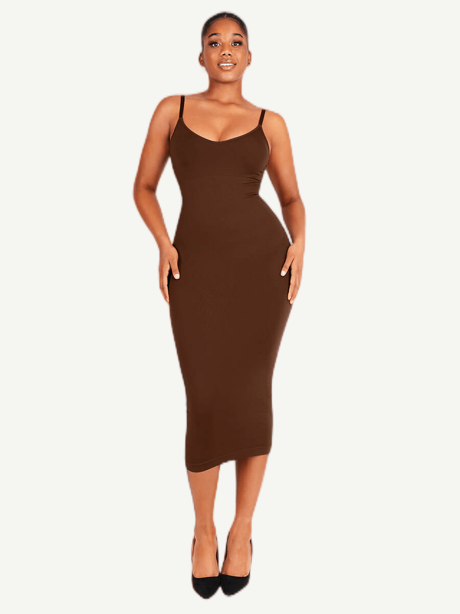 CurvedByOshun® 🌿Eco-friendly Spaghetti Strap V-neck Snatched Seamless Shaper Dress