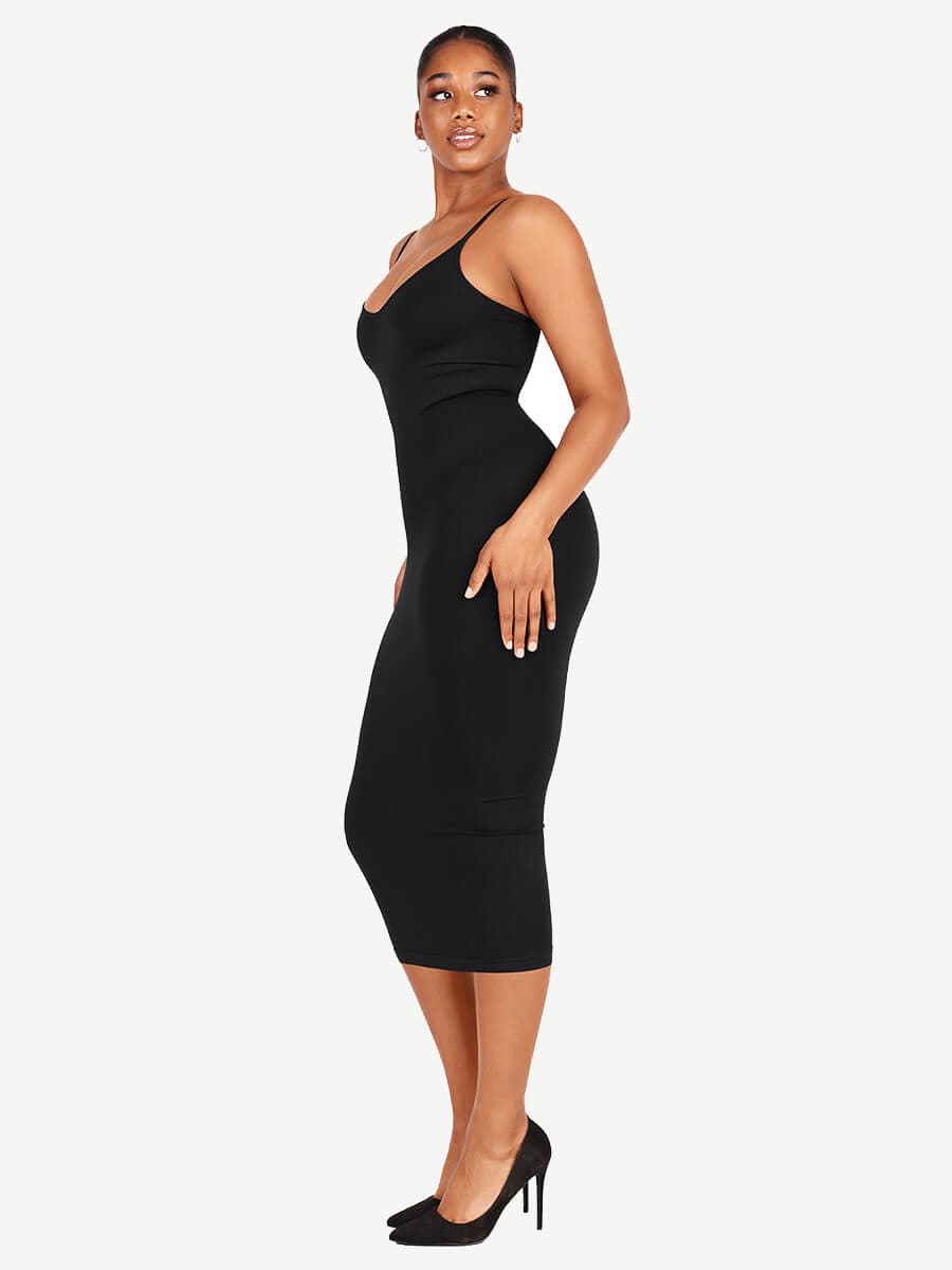 CurvedByOshun® 🌿Eco-friendly Spaghetti Strap V-neck Snatched Seamless Shaper Dress