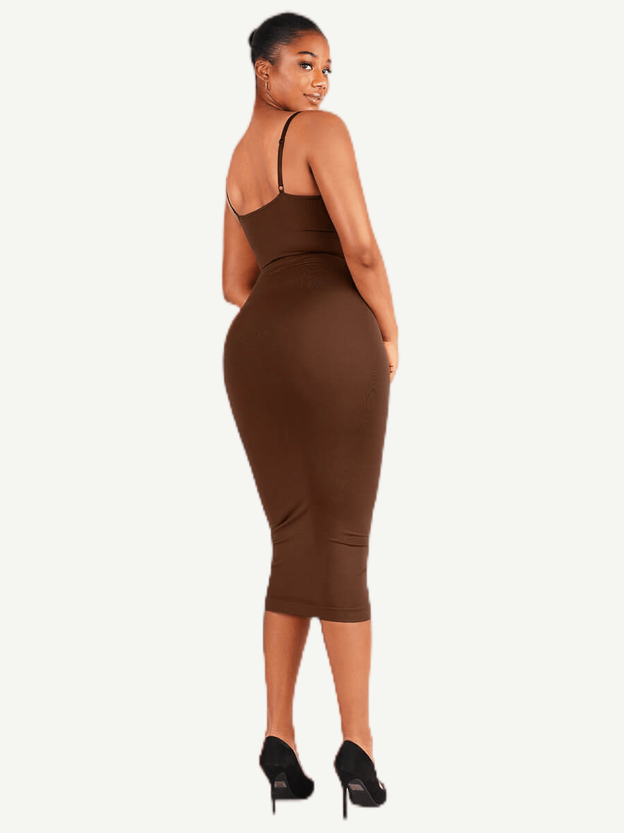 CurvedByOshun® 🌿Eco-friendly Spaghetti Strap V-neck Snatched Seamless Shaper Dress