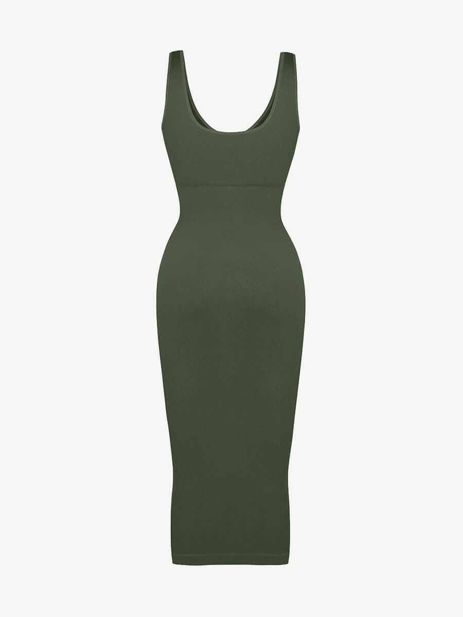 CurvedByOshun® 🌿 Eco-friendly Seamless Deep V-neck Waist Trimming Shaping Dress with Removable Pads