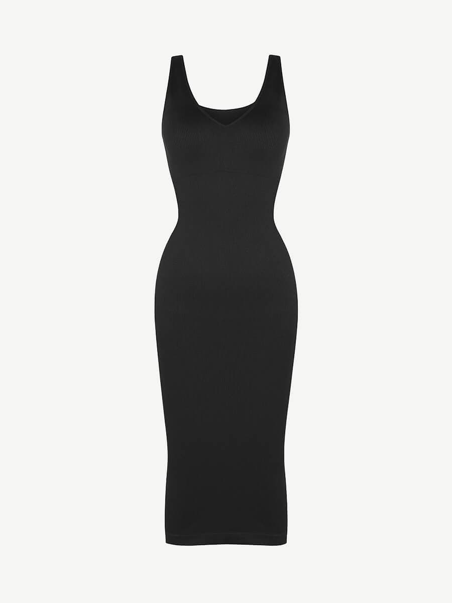 CurvedByOshun® 🌿 Eco-friendly Seamless Deep V-neck Waist Trimming Shaping Dress with Removable Pads