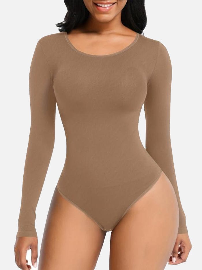 CurvedByOshun® Seamless Bodysuit Long Sleeve Slim Corset Shapewear Bodysuit