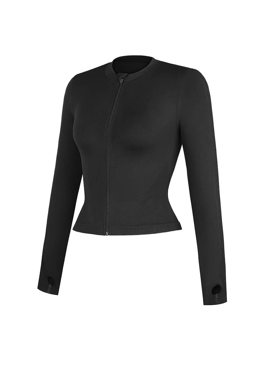 CurvedByOshun®  Seamless Full Zipper Running Top with Thumb Holes