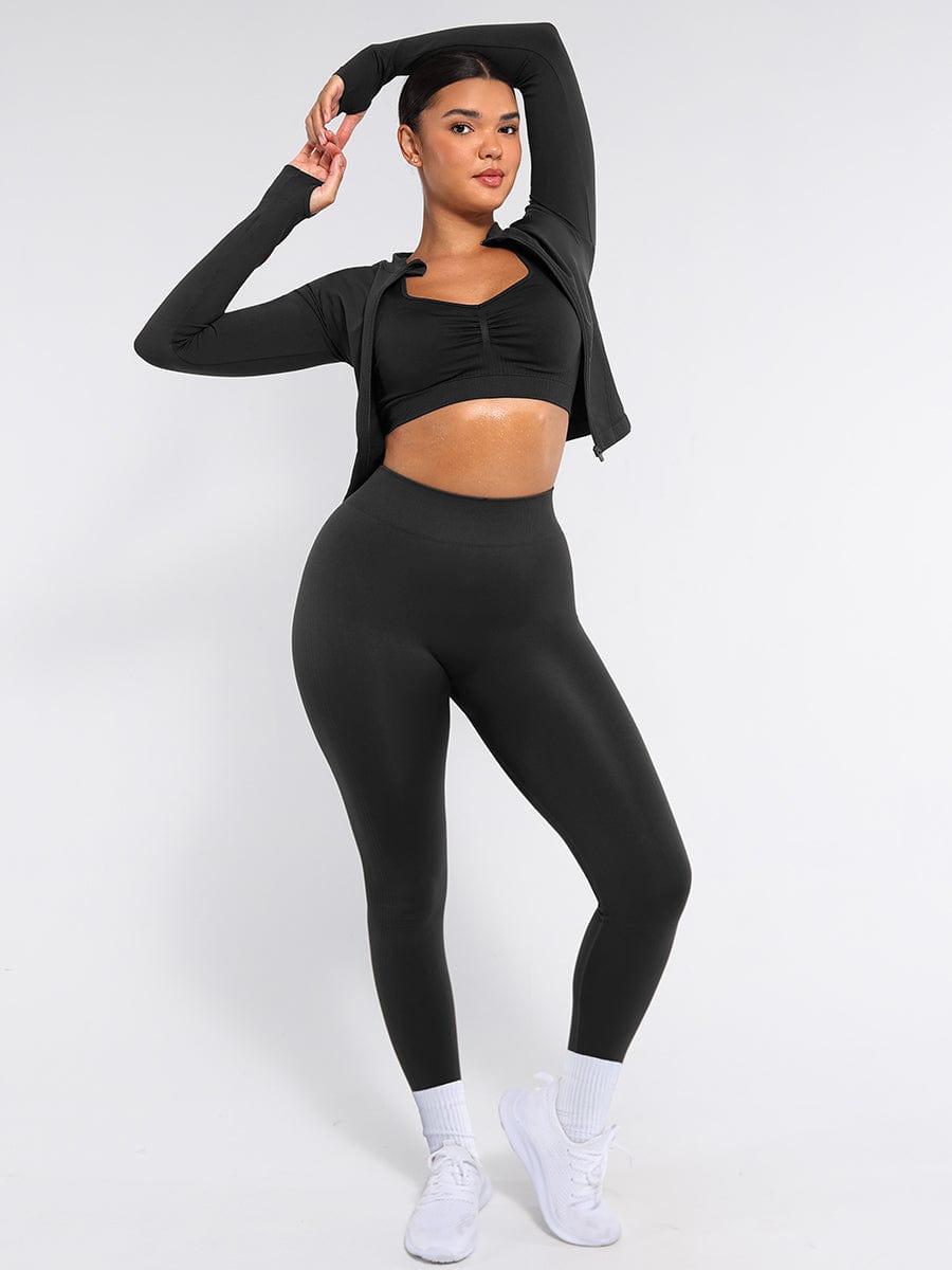 CurvedByOshun®  Seamless Full Zipper Running Top with Thumb Holes