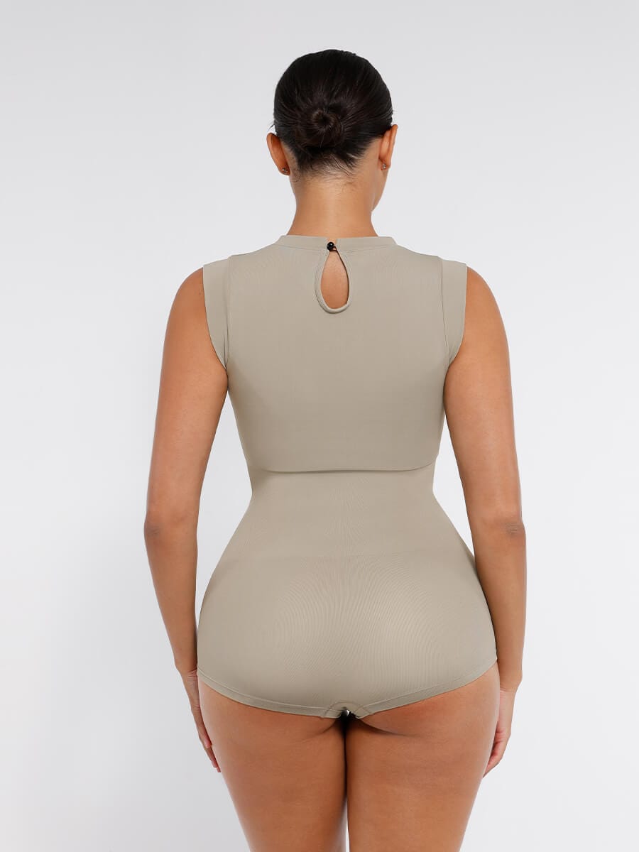 CurvedByOshun®  Seamless Cap Sleeve Waist and Abdomen Shaping Shapewear Bodysuit