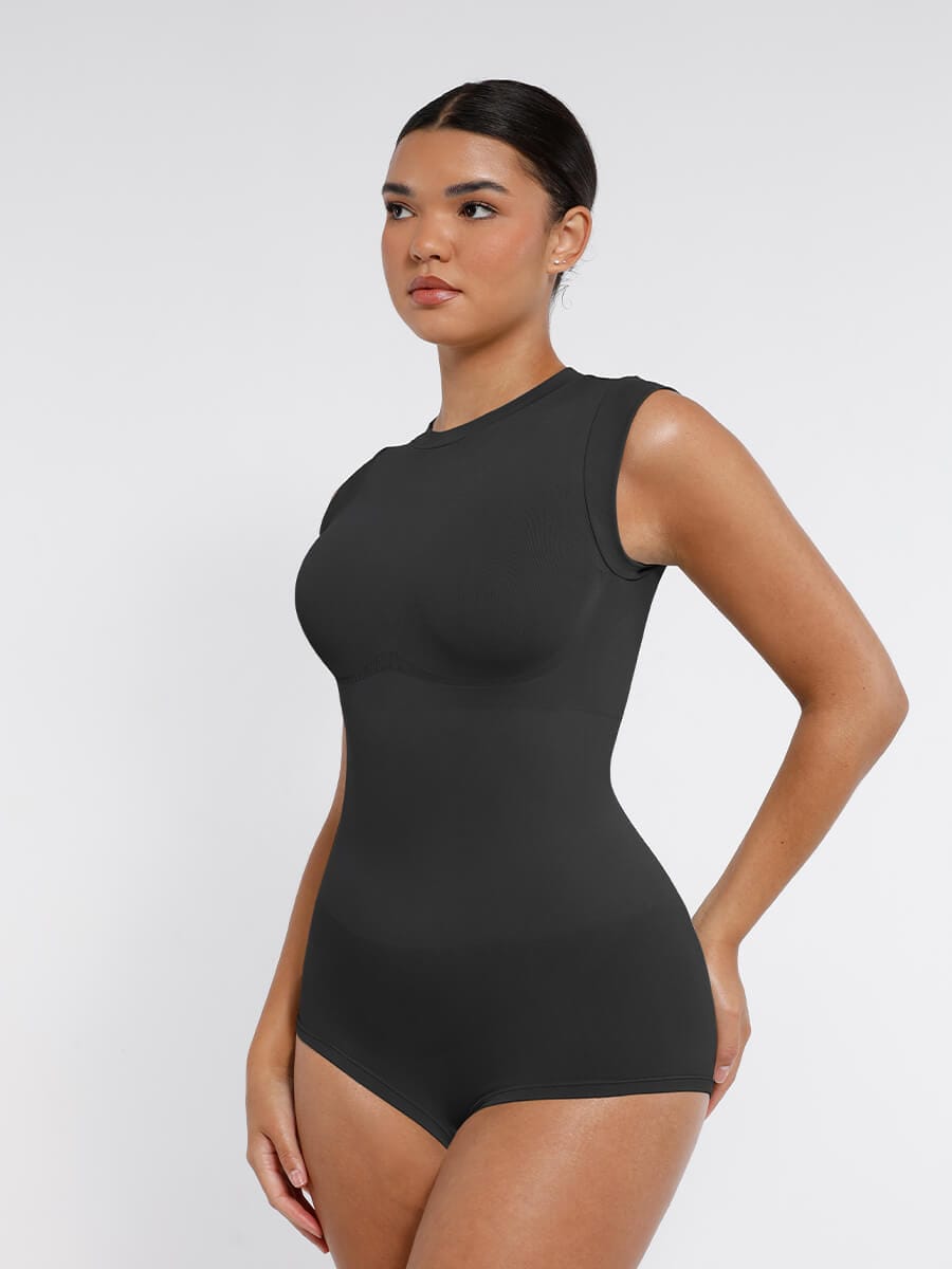 CurvedByOshun®  Seamless Cap Sleeve Waist and Abdomen Shaping Shapewear Bodysuit