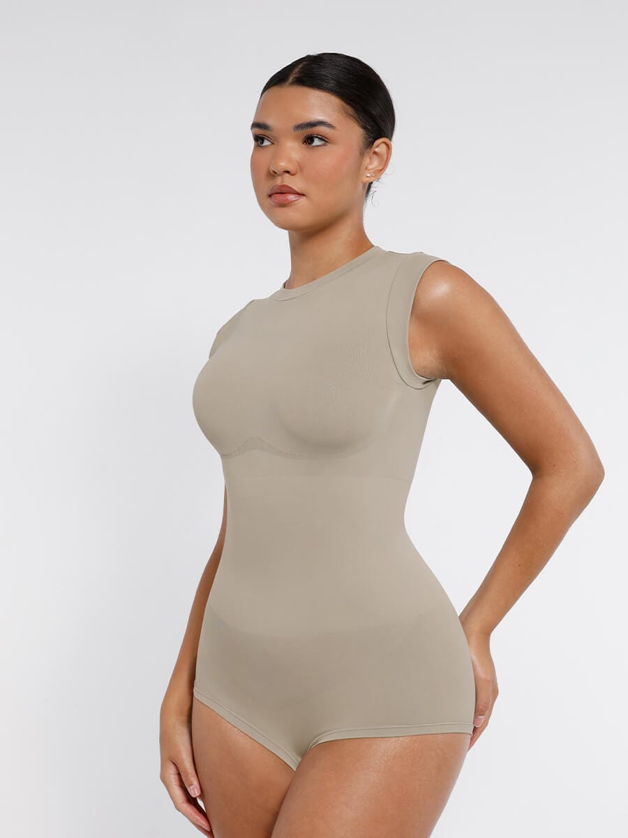 CurvedByOshun®  Seamless Cap Sleeve Waist and Abdomen Shaping Shapewear Bodysuit