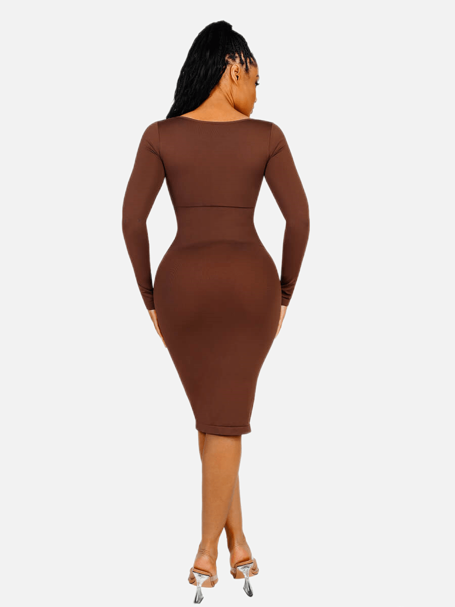 CurvedByOshun®🌿 Eco-friendly Seamless Square Neck Long Sleeve Shaper Dress