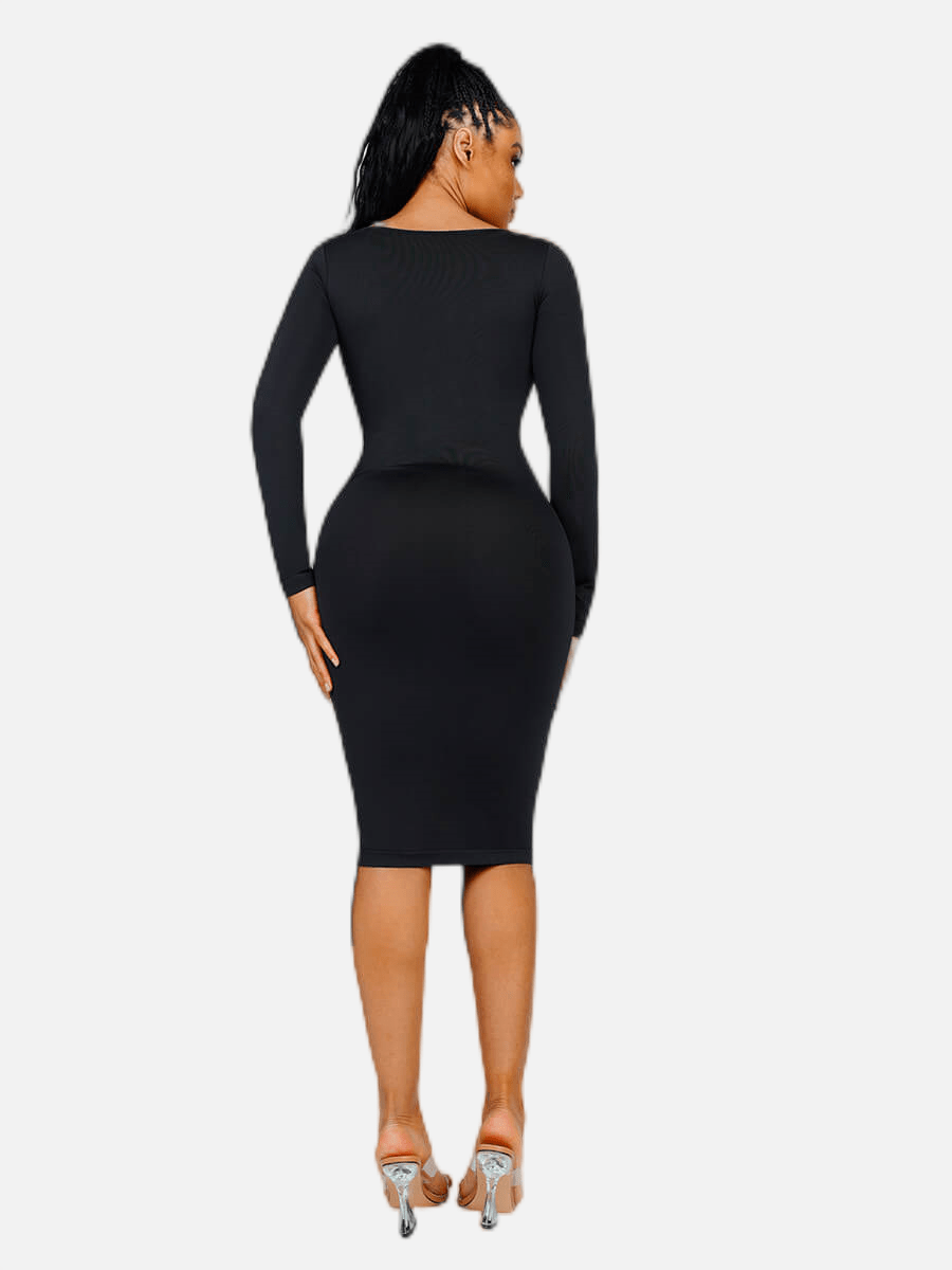 CurvedByOshun®🌿 Eco-friendly Seamless Square Neck Long Sleeve Shaper Dress