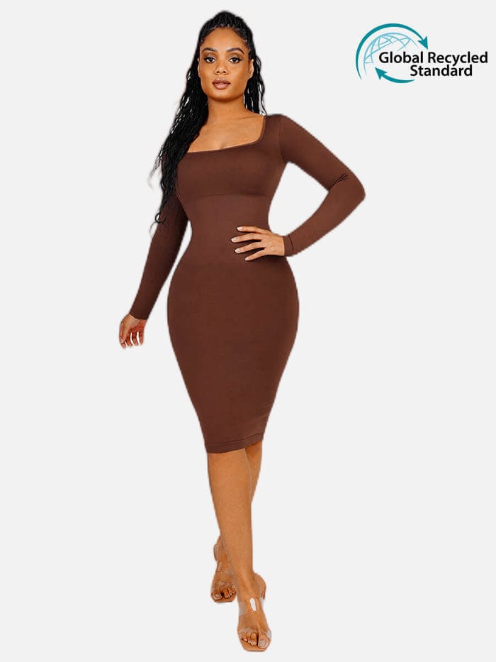 CurvedByOshun®🌿 Eco-friendly Seamless Square Neck Long Sleeve Shaper Dress