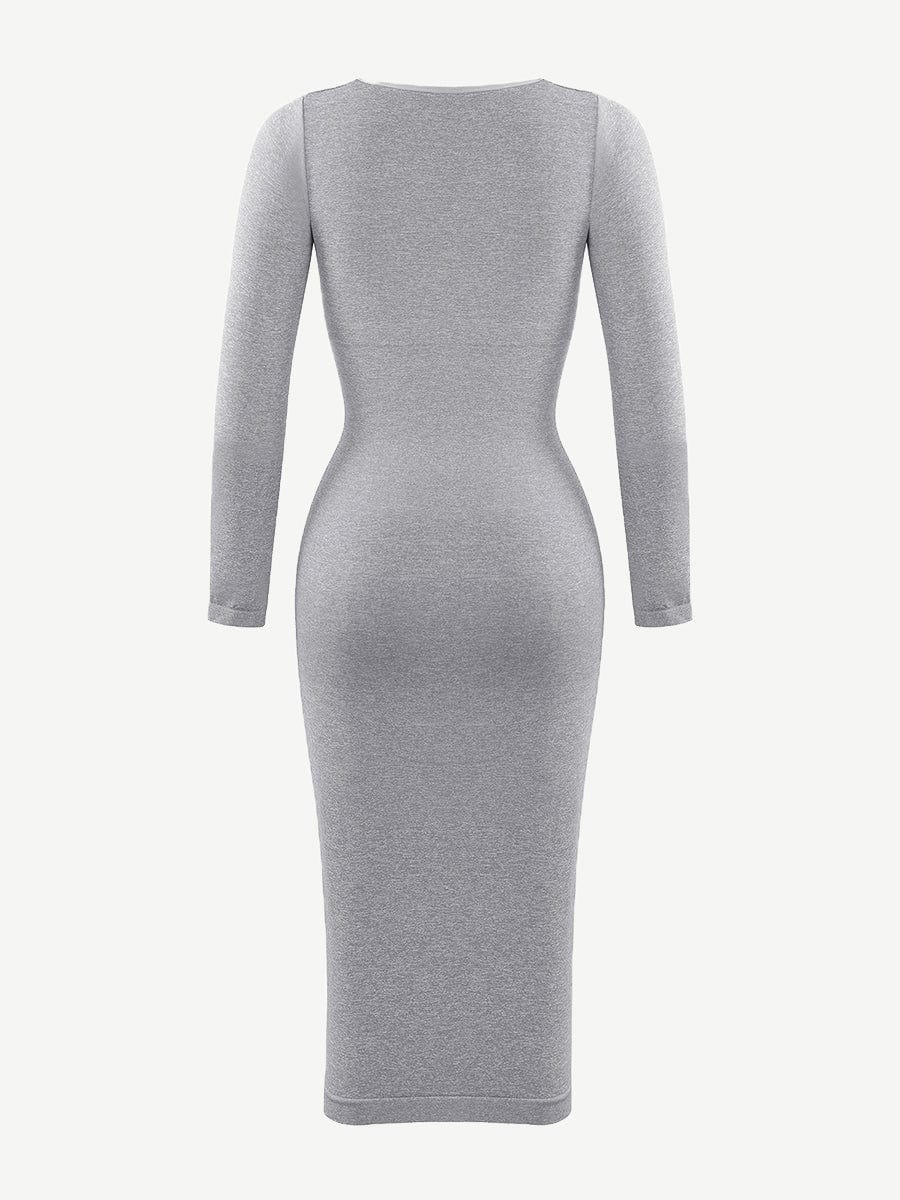 CurvedByOshun®🌿 Eco-friendly Seamless Square Neck Long Sleeve Shaper Dress