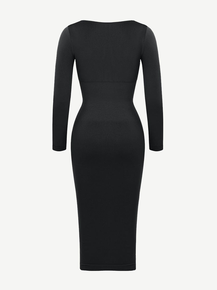 CurvedByOshun®🌿 Eco-friendly Seamless Square Neck Long Sleeve Shaper Dress