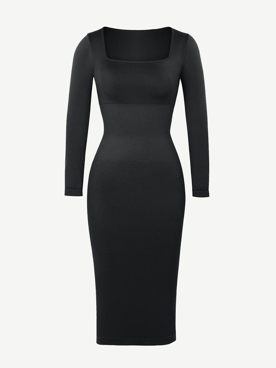 CurvedByOshun®🌿 Eco-friendly Seamless Square Neck Long Sleeve Shaper Dress