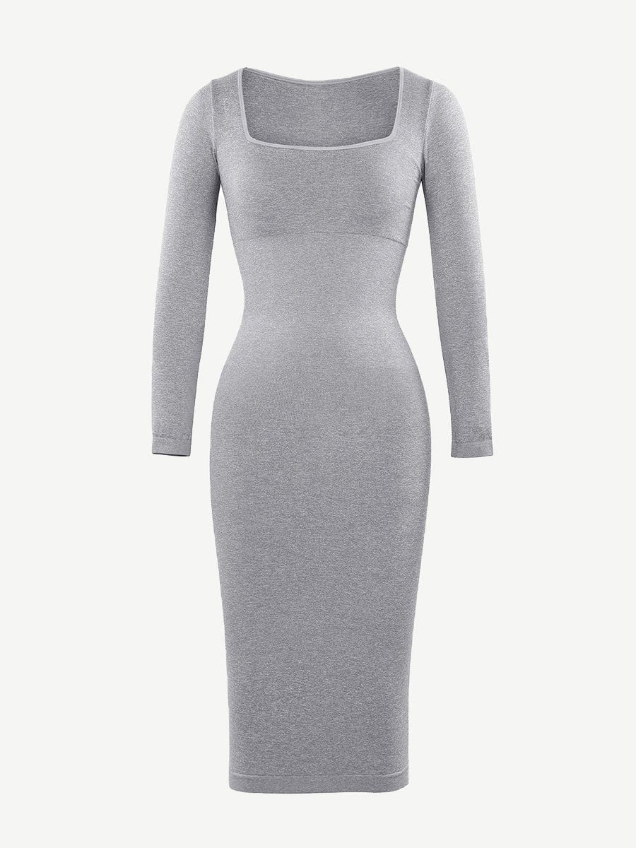 CurvedByOshun®🌿 Eco-friendly Seamless Square Neck Long Sleeve Shaper Dress