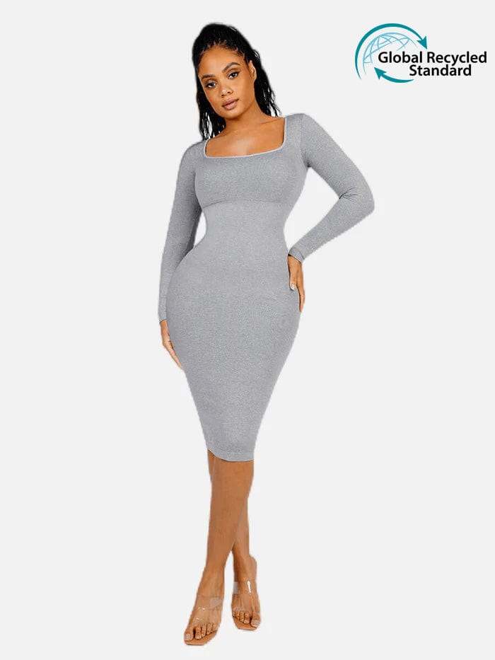 CurvedByOshun®🌿 Eco-friendly Seamless Square Neck Long Sleeve Shaper Dress